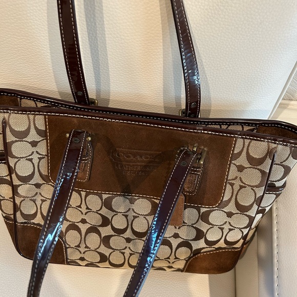 Vintage COACH G04Q-1443 TAN LEATHER SUEDE Signature C TOTE BAG - Picture 12 of 13